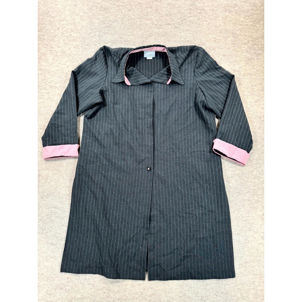 Blair Shirt Dress Womens Large Petite Black Pinstripe Collared Button Front